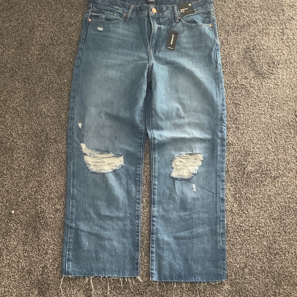 Express Light Blue Distressed Straight Leg Jeans